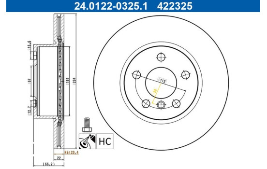 Disque de frein 24.0122-0325.1 ATE