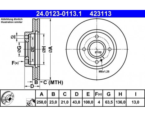 Disque de frein 24.0123-0113.1 ATE, Image 2