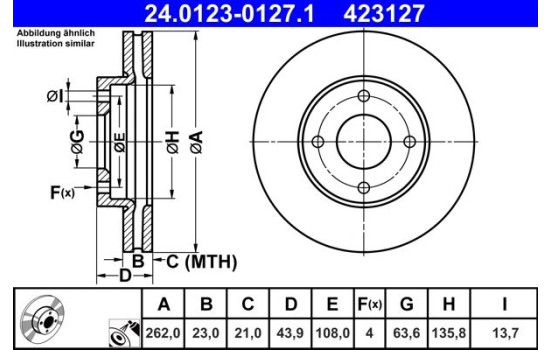 Disque de frein 24.0123-0127.1 ATE