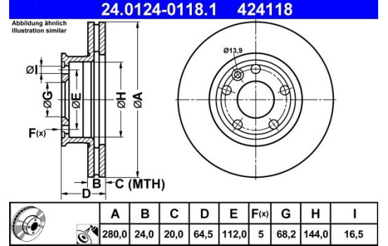 Disque de frein 24.0124-0118.1 ATE, Image 2
