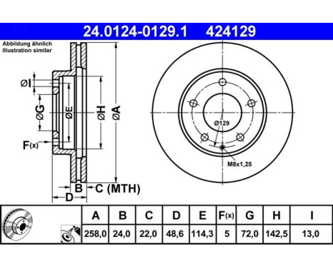 Disque de frein 24.0124-0129.1 ATE, Image 2