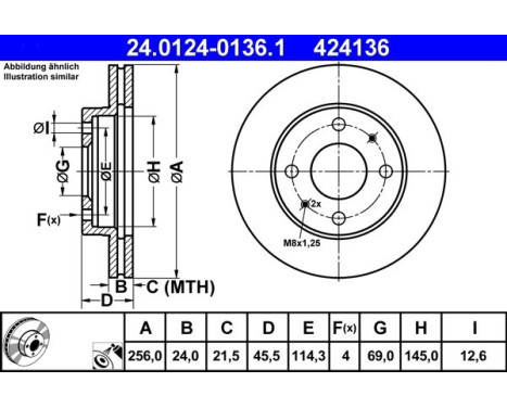 Disque de frein 24.0124-0136.1 ATE, Image 2