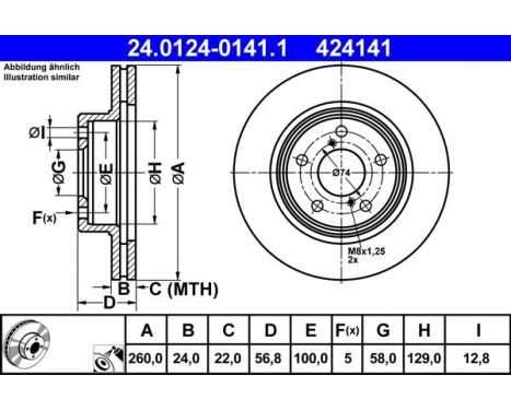 Disque de frein 24.0124-0141.1 ATE, Image 2