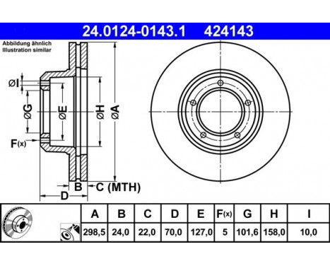 Disque de frein 24.0124-0143.1 ATE, Image 2