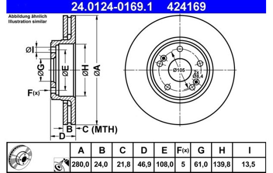 Disque de frein 24.0124-0169.1 ATE, Image 2