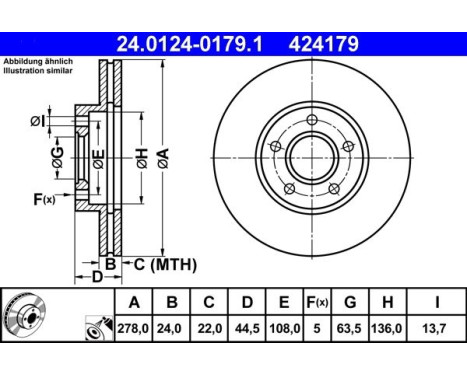 Disque de frein 24.0124-0179.1 ATE, Image 2