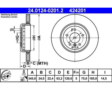 Disque de frein 24.0124-0201.2 ATE, Image 2