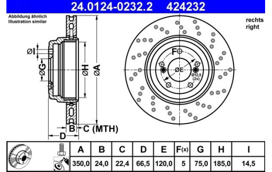 Disque de frein 24.0124-0232.2 ATE, Image 2