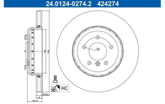 Disque de frein 24.0124-0274.2 ATE