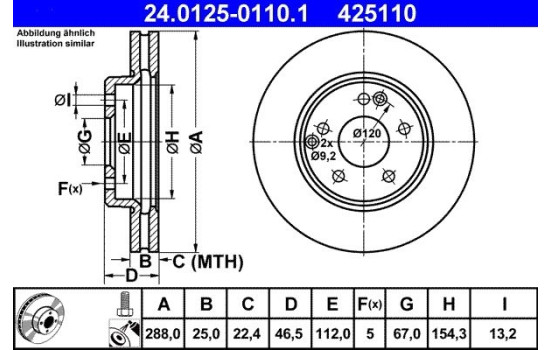 Disque de frein 24.0125-0110.1 ATE, Image 2