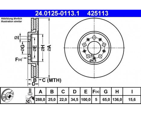 Disque de frein 24.0125-0113.1 ATE, Image 3