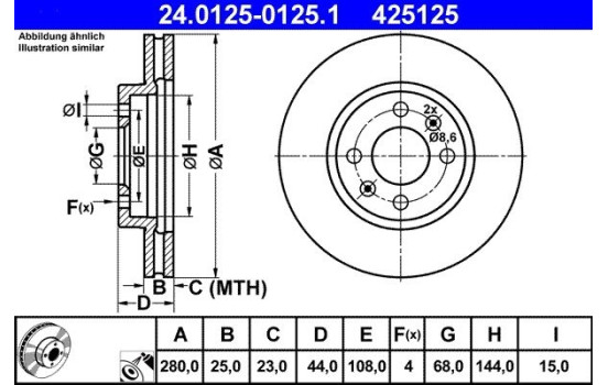 Disque de frein 24.0125-0125.1 ATE, Image 2
