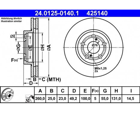 Disque de frein 24.0125-0140.1 ATE, Image 2