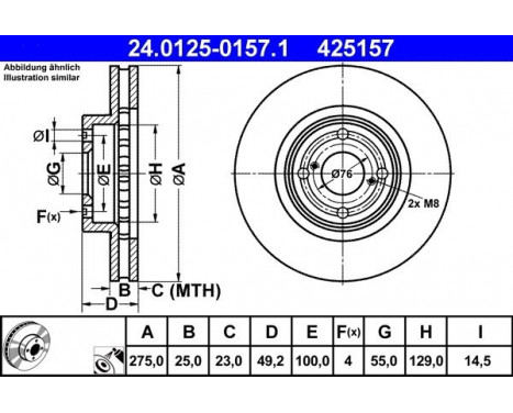 Disque de frein 24.0125-0157.1 ATE, Image 2