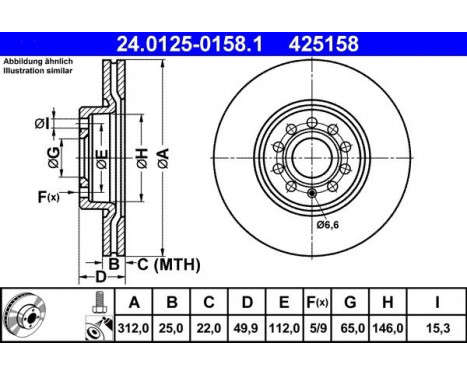 Disque de frein 24.0125-0158.1 ATE, Image 2