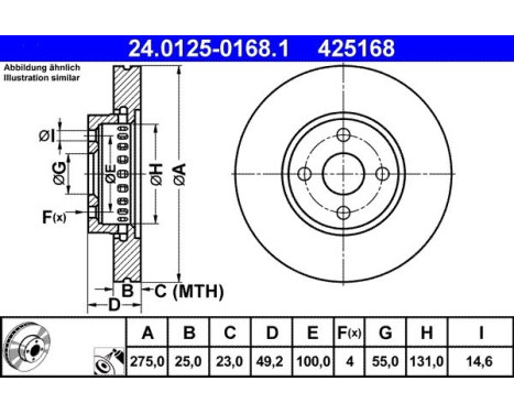 Disque de frein 24.0125-0168.1 ATE, Image 2
