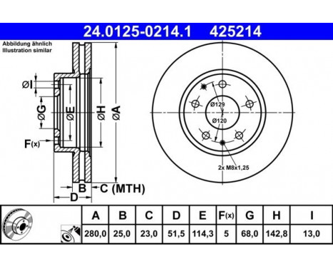 Disque de frein 24.0125-0214.1 ATE