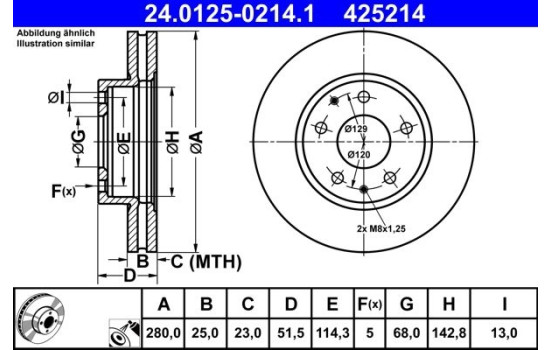 Disque de frein 24.0125-0214.1 ATE
