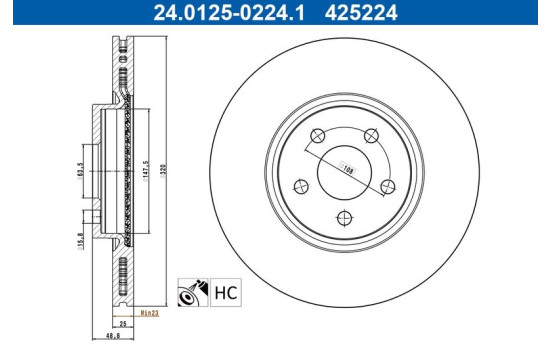 Disque de frein 24.0125-0224.1 ATE