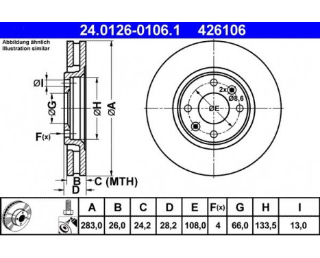 Disque de frein 24.0126-0106.1 ATE, Image 2