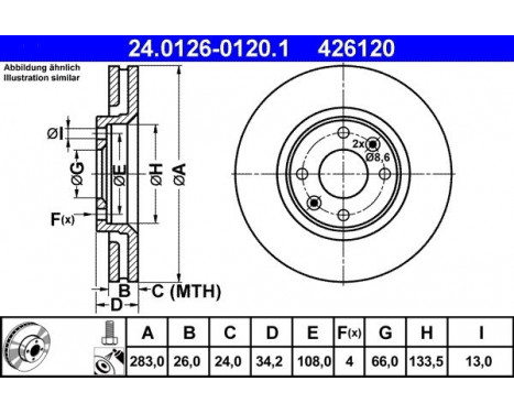 Disque de frein 24.0126-0120.1 ATE, Image 2