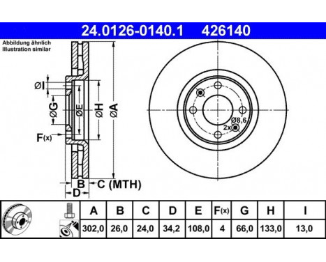 Disque de frein 24.0126-0140.1 ATE, Image 2