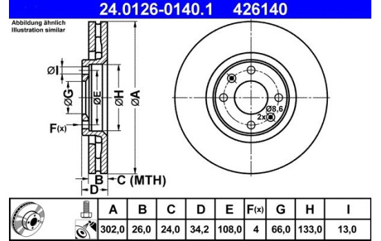 Disque de frein 24.0126-0140.1 ATE, Image 2