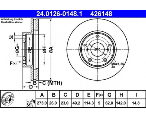 Disque de frein 24.0126-0148.1 ATE, Image 2