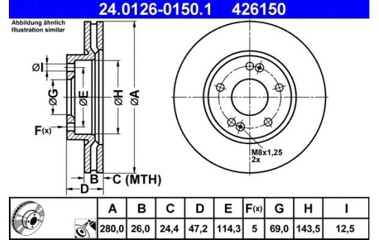 Disque de frein 24.0126-0150.1 ATE, Image 2