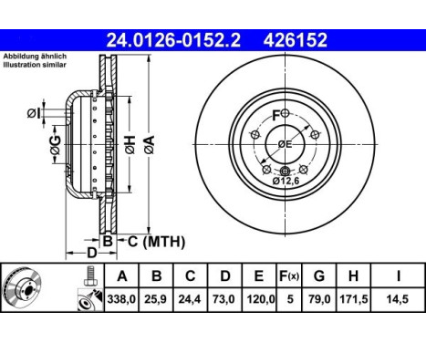Disque de frein 24.0126-0152.2 ATE, Image 2