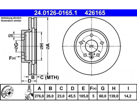 Disque de frein 24.0126-0165.1 ATE, Image 2