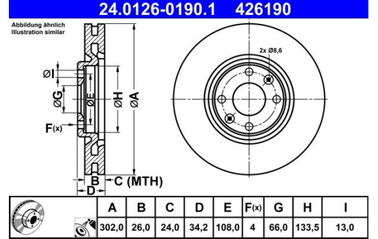 Disque de frein 24.0126-0190.1 ATE