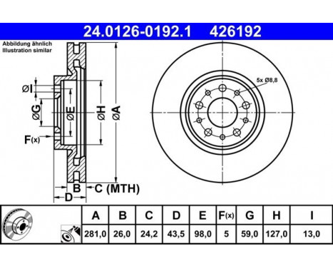 Disque de frein 24.0126-0192.1 ATE