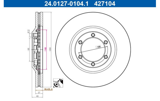 Disque de frein 24.0127-0104.1 ATE
