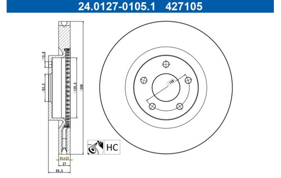 Disque de frein 24.0127-0105.1 ATE