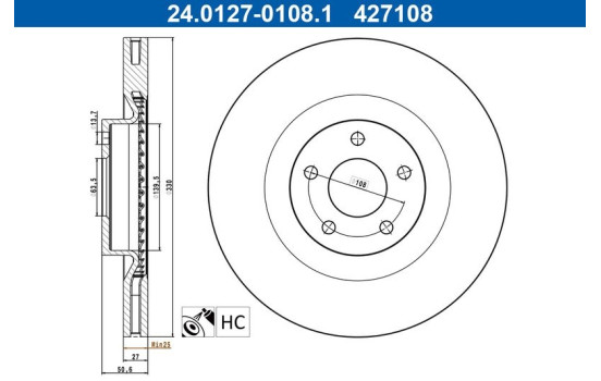 Disque de frein 24.0127-0108.1 ATE