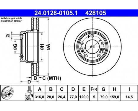 Disque de frein 24.0128-0105.1 ATE, Image 2