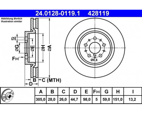 Disque de frein 24.0128-0119.1 ATE, Image 2