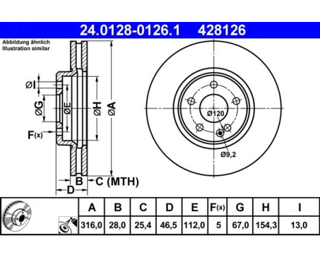 Disque de frein 24.0128-0126.1 ATE, Image 2