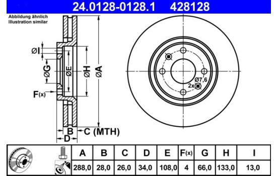 Disque de frein 24.0128-0128.1 ATE, Image 2