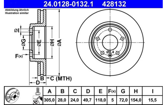Disque de frein 24.0128-0132.1 ATE, Image 3