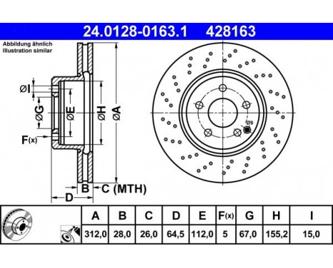 Disque de frein 24.0128-0163.1 ATE, Image 2
