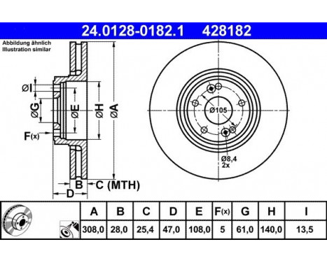 Disque de frein 24.0128-0182.1 ATE, Image 2