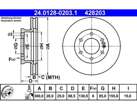 Disque de frein 24.0128-0203.1 ATE, Image 2