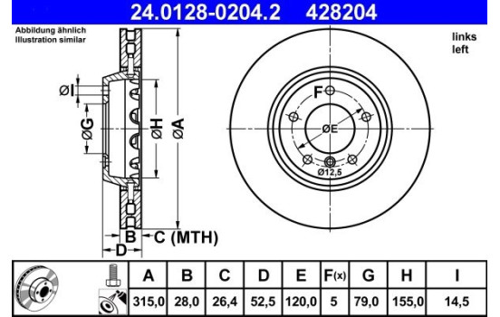 Disque de frein 24.0128-0204.2 ATE, Image 2