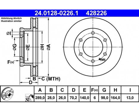 Disque de frein 24.0128-0226.1 ATE, Image 2