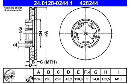Disque de frein 24.0128-0244.1 ATE, Image 2