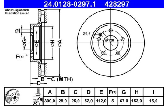 Disque de frein 24.0128-0297.1 ATE