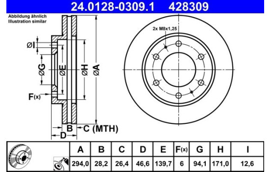 Disque de frein 24.0128-0309.1 ATE