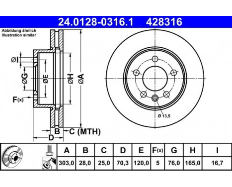 Disque de frein 24.0128-0316.1 ATE